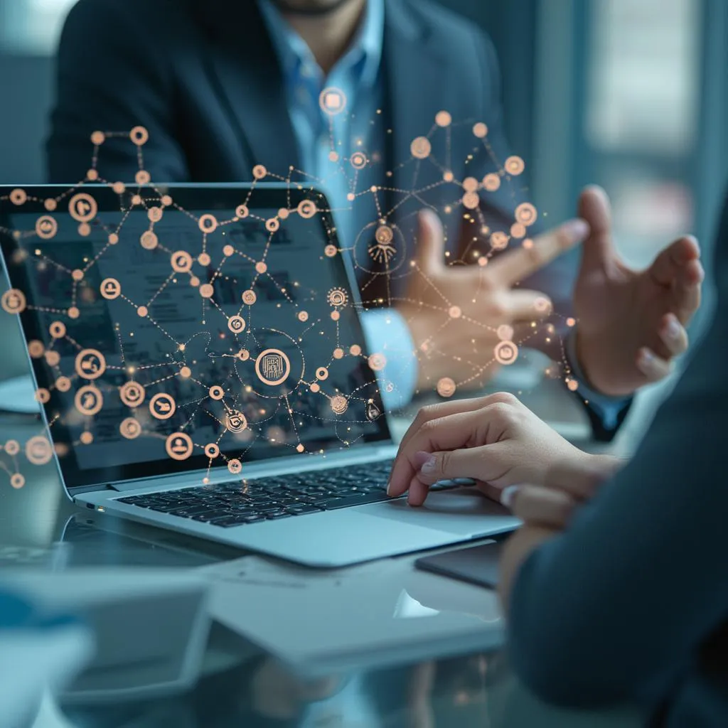 Personas en evento de networking discutiendo sobre negocios online con entusiasmo